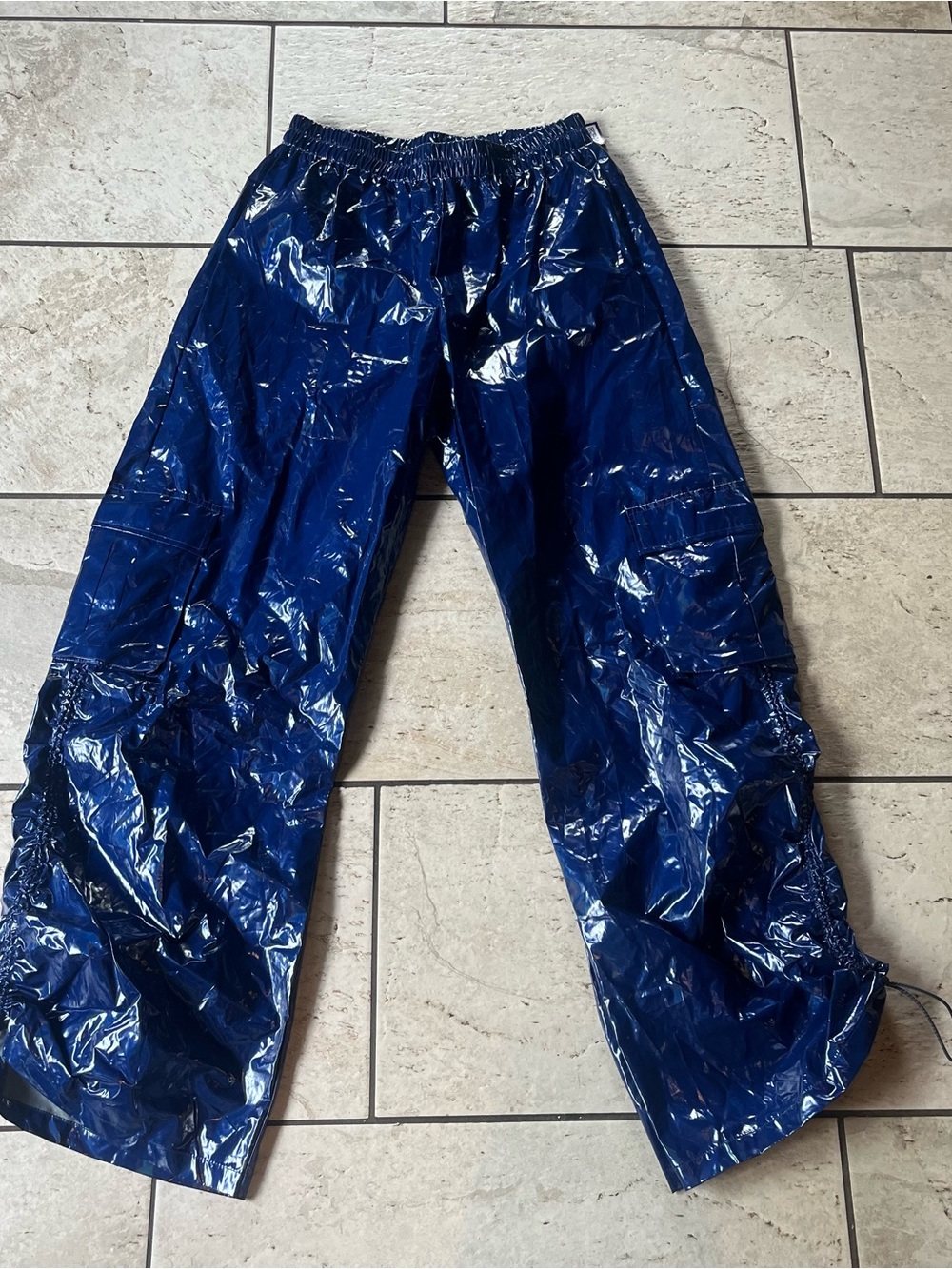 Navy Blue Vinyl Parachute Pant - Picture 2 of 7
